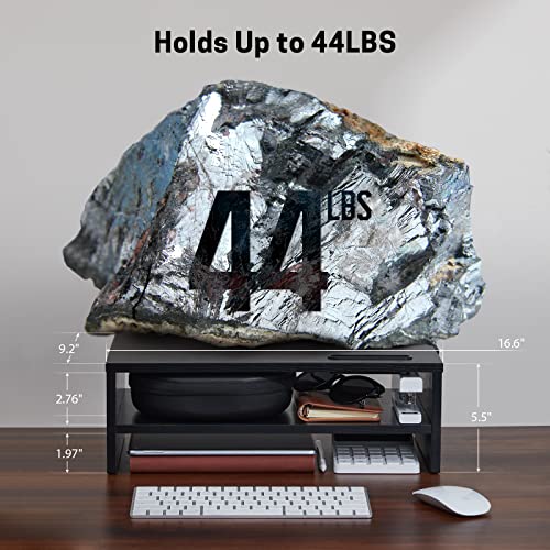 LORYERGO Monitor Stand, 2 Tier Computer Stand, Monitor Stand Riser with Cellphone Holder & Storage Space, Ergonomic Monitor Riser with Cable Management for Laptop, Printer, PC, for Home & Office