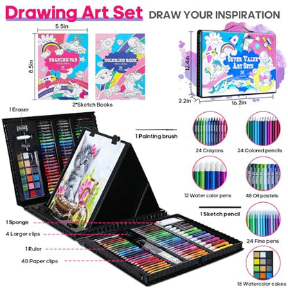 276 PCS Art Supplies Drawing Art Kit for Kids Adults Set with Double Sided Trifold Easel Box with Oil Pastels, Crayons, Colored Pencils, Paint Brush, Watercolor Cakes ect. Gift for Girls Boys Artist