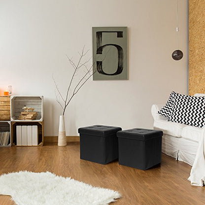 Otto & Ben Folding Box Chest with Memory Foam Seat, Tufted Faux Leather Small Ottomans Bench Foot Rest Stool, Black