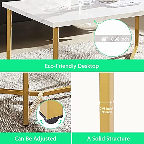 AZL1 Life Concept Marble Gold Mid Century Modern Rectangle Coffee Table, White