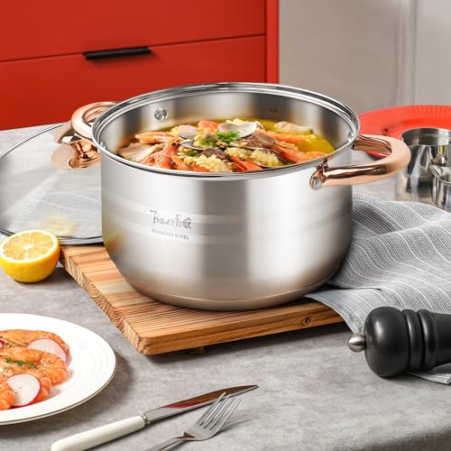 BAERFO Silver Pots and Pans Set with lids-8 Piece Luxe Silver 304 Stainless Steel Cookware Set PFOA Free Non Toxic,Induction Safe Cooking Pot