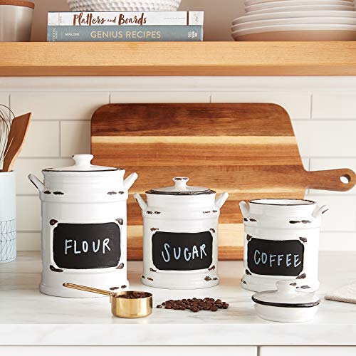 American Atelier Vintage Canister Set 3-Piece Ceramic Jars Chic Design with Lids for Cookies, Candy, Coffee, Flour, Sugar, Rice, Pasta, Cereal & More, 21x8x11, White with Black Distressing