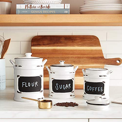 American Atelier Vintage Canister Set 3-Piece Ceramic Jars Chic Design with Lids for Cookies, Candy, Coffee, Flour, Sugar, Rice, Pasta, Cereal & More, 21x8x11, White with Black Distressing
