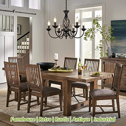 6-Light Farmhouse Candle Chandelier for Living Room, Rustic Industrial Pendant Ceiling Light fixture, Vintage Ceiling Hanging Lamp for Bedroom Hallway Kitchen Dining Room Foyer, Matte Black E12 Socket