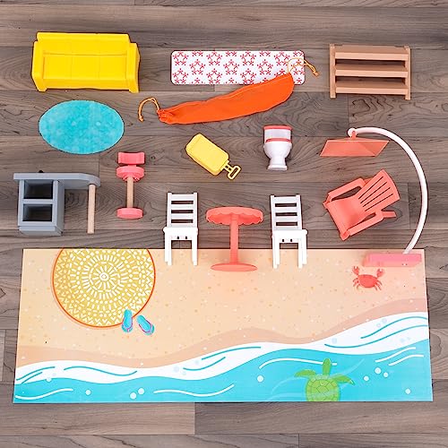 KidKraft Ferris Wheel Fun Beach House Wooden 360-Play Dollhouse with 19 Accessories and EZ Kraft Assembly™, Gift for Ages 3+