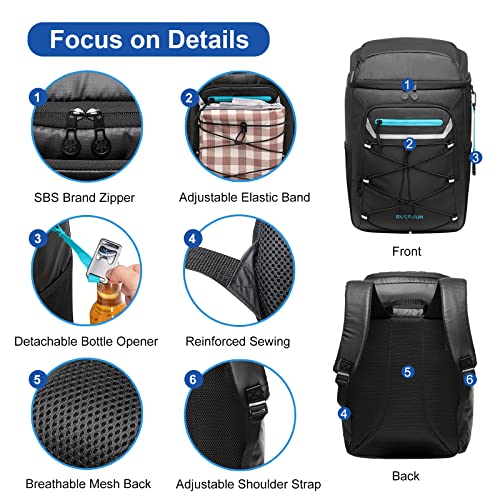 EVERFUN Cooler Backpack Insulated Leakproof 30 Cans, Cooler Bag with 2 Insulated Compartments Waterproof, Lightweight Hiking Beach Lunch Travel Camping Cooler for Men and Women