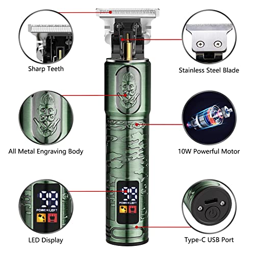 GSKY Hair Trimmer for Men Professional, Men's Hair Clippers T Blade Clippers for Hair Cutting, Zero Gapped Cordless Beard Trimmer with LED Display for Gift, Barbers and Stylists, Green 1pcs