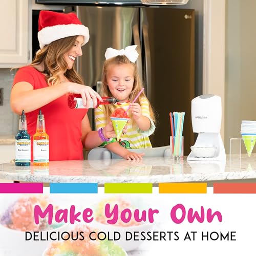 Hawaiian Shaved Ice S900A Snow Cone and Shaved Ice Machine with 2 Reusable Plastic Ice Mold Cups, Non-slip Mat, Instruction Manual, 1-year Manufacturer’s Warranty, 120V, White