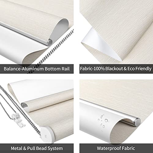 Homebox 100% Blackout Roller Window Shades,Faux Wooden Window Blinds,Roll Up and Pull Down Shades for Indoor Window,Window Shade for Home,Beige,22" W x 72" H