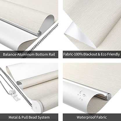Homebox 100% Blackout Roller Window Shades,Faux Wooden Window Blinds,Roll Up and Pull Down Shades for Indoor Window,Window Shade for Home,Beige,22" W x 72" H
