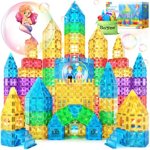 110pcs Magnetic Tiles Mermaid Toys for Girls Princess Building STEM Toys Buildable Castle Toy Magnetic Blocks Birthday Gifts & Toys for 3 4 5 6 7 8+ Year Old for Kids