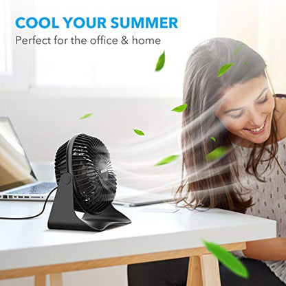 BESKAR USB Small Desk Fan, Portable Fans with 3 Speeds Strong Airflow, Quiet Operation and 360°Rotate, Personal Table Fan for Home,Office, Bedroom - 3.9 ft Cord