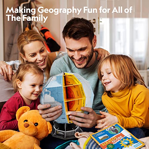 NATIONAL GEOGRAPHIC Scratchable Globe for Kids Learning - STEM Toys Earth Globe National Geographic 3D Puzzles for Kids Science Kit, Arts and Crafts for Kids Ages 8-12, Toys for Ages 8-13 Boys Girls