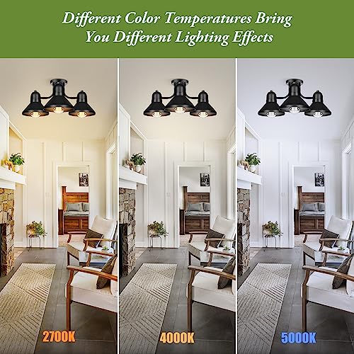 Farmhouse Semi Flush Mount Ceiling Light Fixture, Matte Black Metal Kitchen Light Fixture, 3-Light Industrial Ceiling Lamp, E26 Rustic Chandelier for Living Room Bedroom Dining Room Entryway Hallway