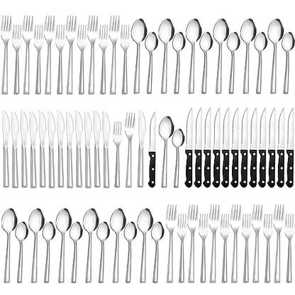 72-Piece Silverware Set with Steak Knives, Funnydin Forks and Spoons Silverware Set for 12, Food-Grade Stainless Steel Flatware Cutlery Set, Utensil Sets for Home Kitchen Restaurant, Dishwasher Safe