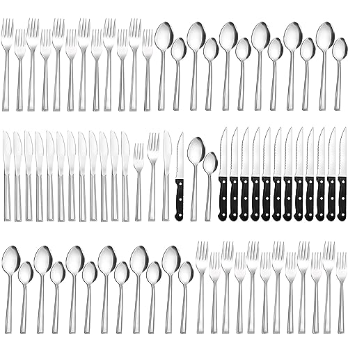 72-Piece Silverware Set with Steak Knives, Funnydin Forks and Spoons Silverware Set for 12, Food-Grade Stainless Steel Flatware Cutlery Set, Utensil Sets for Home Kitchen Restaurant, Dishwasher Safe