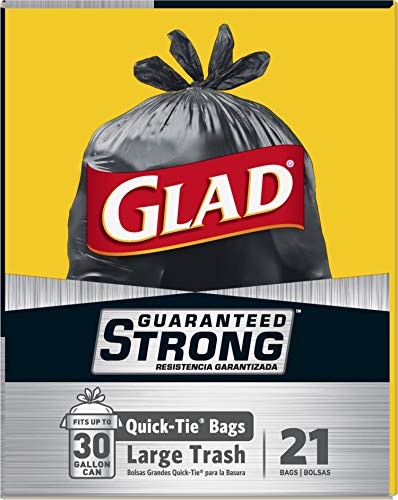 Glad Large Quick-Tie Trash Bags - Extra Strong 30 Gallon Black Trash Bag - 21 Count