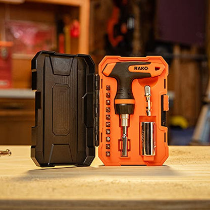 RAK Universal Socket Tool - Christmas Gifts for Men - Set of 15 with 1/4-to-3/4-inch Wrench Grip, T-Handle Ratchet Driver and 10 Screwdriver Bits - Stocking Stuffer Gifts for men, Husband, Handyman