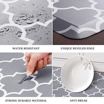 WISELIFE Kitchen Mat Cushioned Anti-Fatigue Rug,17.3"x 60",Non Slip Waterproof Rugs Heavy Duty PVC Ergonomic Comfort Mat for Kitchen, Floor Home, Office, Sink, Laundry, Grey