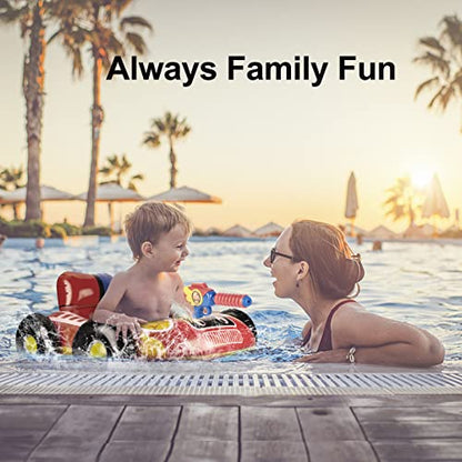 2 Pack Kids Pool Floats with Squirt Gun, Inflatable Pool Toys for Kids, Pink Flower Princess Pool Toys for Girls, Blow up Fire Truck Pool Floats for Toddlers，Baby Water Float Summer Pool Game Toys