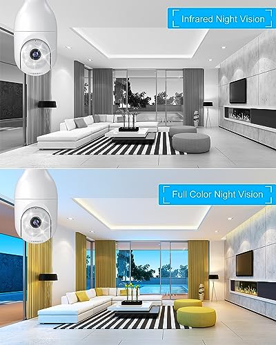 OFYOO 2K Light Bulb Security Camera with Night Vision, Motion Detection, 360° Remote Viewing, and Real-Time Alerts for Home Safety, Waterproof, Indoor and Outdoor Cam, 2 Packs