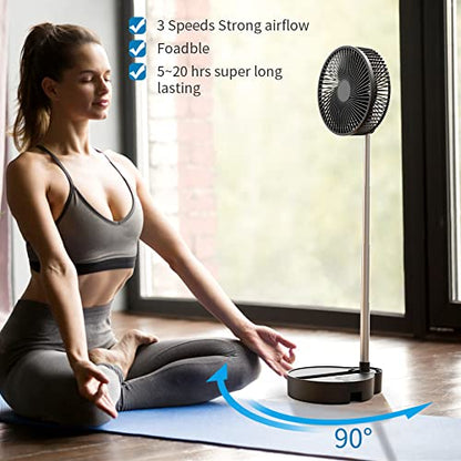 ALAGOON Black Foldaway Oscillating Standing Fan, 10000mAh Rechargeable Battery Operated Pedestal Fan for Bedroom, Portable Height Adjustable Floor/Standing Fan for Camping, Outdoor, Room（8inches）…