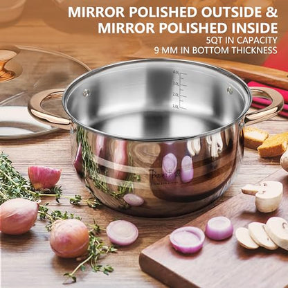 BAERFO Silver Pots and Pans Set with lids-8 Piece Luxe Silver 304 Stainless Steel Cookware Set PFOA Free Non Toxic,Induction Safe Cooking Pot