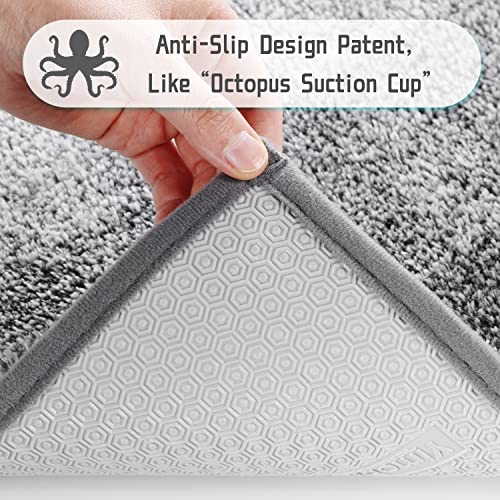 Yimobra Bathroom Rugs Mat, Luxury Soft Comfortable Plush Absorbent Microfiber Bath Rugs, Extra Thick Non Slip Shaggy Shower Rug, Machine Wash, Bath Carpet for Bathroom Floor, Tub, 24"x17", Grey