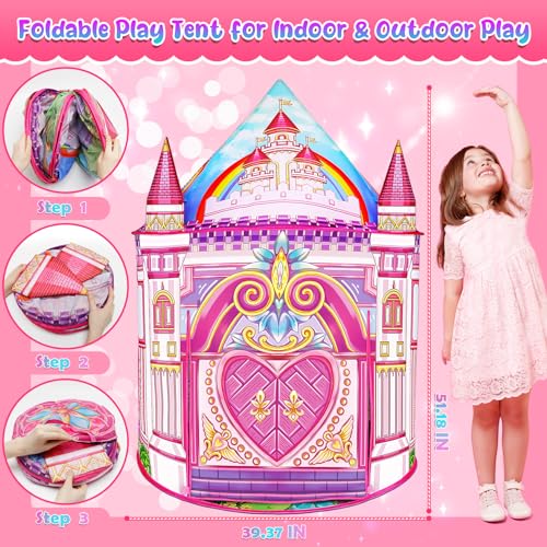 Toys for Girls,Large Kids Tent Toddler Girl Toys,Foldable Tent for Kids with Carry Bag Indoor Playhouses,Princess Toys for 2 3 4 5 6 7 8 9 10 Year Old Girls Christmas Brithday Unicorns Gifts for Girls