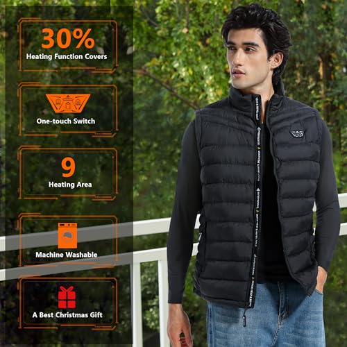 PIFMYSEDOL Heated Vest for Men with Battery Pack, Lightweight Rechargeable Men's Heating Vests with 9 Heating Panels, Medium-Size, Black