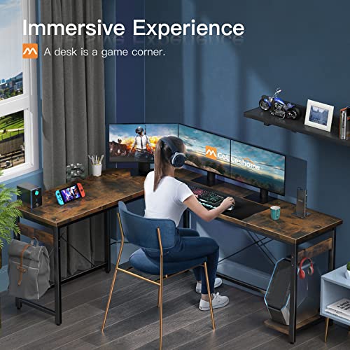 Coleshome 66" L Shaped Gaming Desk, Corner Computer Desk, Sturdy Home Office Computer Table, Writing Desk, Larger Gaming Desk Workstation, Vintage