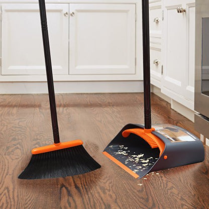 Broom and Dustpan with 52" Long Handle for Home Kitchen Room Office Lobby Floor Use Upright Stand Up Set