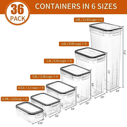 Skroam 36 Pack Airtight Food Storage Containers for Kitchen Pantry Organization and Storage, BPA Free, Plastic Kitchen Storage Containers with Lids for Flour, Sugar, and Cereal, Labels & Marker