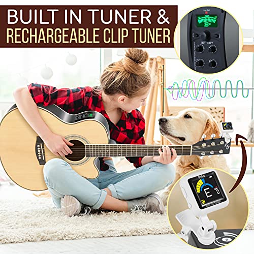 Pyle Acoustic Electric Cutaway Guitar 3/4 Scale 36” Steel String Spruce Wood w/Gig Bag, 4-Band EQ, Clip On and Onboard Tuner, Picks, Shoulder Strap for Beginners and Students