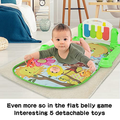 Kuduo Bao Funny Play Piano Tummy Time Baby Activity Gym Mat, Baby Play Mat Baby Gym with 5 Infant Learning Sensory Baby Toys, Music and Lights for Newborn Baby 0 to 3 6 9 12 Months