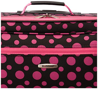 Rockland Fashion Softside Upright Luggage Set, Black/Pink Dot, 4-Piece (14/19/24/28)