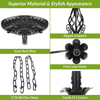 6-Light Farmhouse Candle Chandelier for Living Room, Rustic Industrial Pendant Ceiling Light fixture, Vintage Ceiling Hanging Lamp for Bedroom Hallway Kitchen Dining Room Foyer, Matte Black E12 Socket