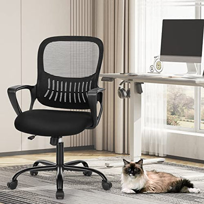 Office Chair Mid Back Computer Chair Ergonomic Mesh Computer Desk Chair with Larger Seat, Executive Height Adjustable Swivel Task Chair with Lumbar Support Armrest for Women Adults