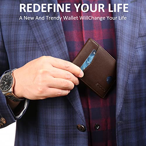 ZECICO Wallet Bifold leather Minimalist Slim: Mens Wallet with Bill Pocket RFID Blocking Bifold Front Pocket Wallet for Men with ID Window Gift Box (X-Clip Brown)
