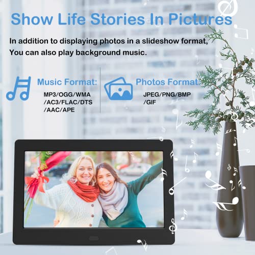 Atatat Digital Picture Frame with High Resolution 1280x800 16:9 IPS Screen/1080P 720P Video Player/Stereo/MP3/Auto-Rotate/Calendar/Time