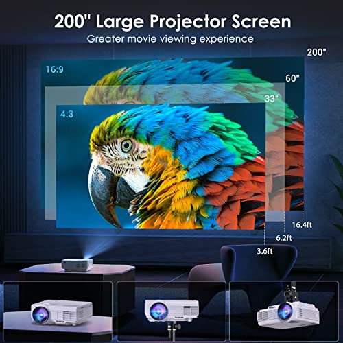 YOWHICK Projector with 5G WiFi Bluetooth Projector, Native 1080P Outdoor Projector 4K Support, Mini Portable Movie Video Projector with Screen, for HDMI, VGA, USB, Laptop, iOS & Android Phone