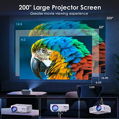 YOWHICK Projector with 5G WiFi Bluetooth Projector, Native 1080P Outdoor Projector 4K Support, Mini Portable Movie Video Projector with Screen, for HDMI, VGA, USB, Laptop, iOS & Android Phone