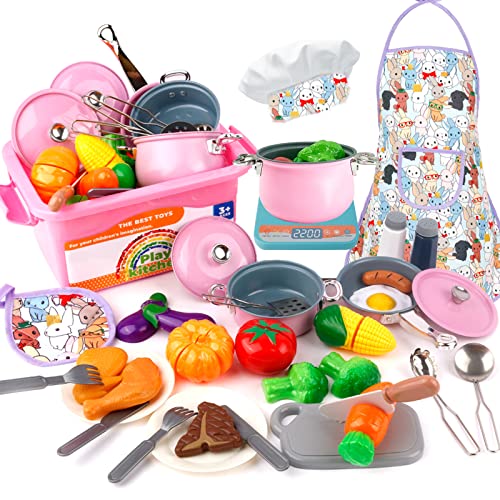 Holycco Kids Toy Kitchen Accessories, Toddler Kitchen Set for Kids with Play Pots, Play Kitchen Accessories Toy Gifts for Ages 3 4 5 6-8 Years, Kids Kitchen Playset, Play Kitchen Toys for Girls Boys