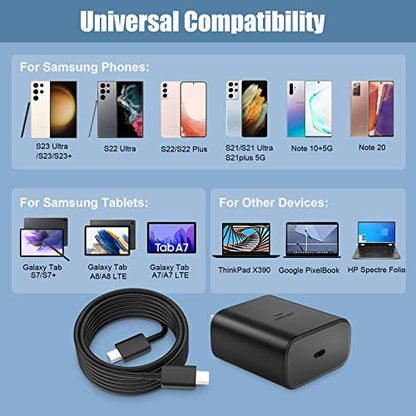 45W Samsung USB-C Super Fast Charger 10FT Type C Charger Cable Cord Fast Charging Android Phone Wall Charger Block for Samsung Galaxy S23 Ultra/S23/S23+/S22/S22 Ultra/S22+/S21, Galaxy Tab S8+, 2Pack
