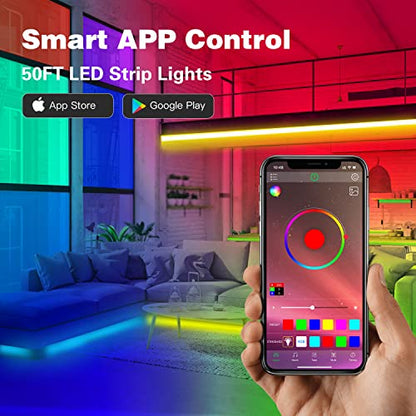 FONEWE 50ft Led Lights for Bedroom Led Strip Lights Led Light Strip with App Led Lights for Home Decoration