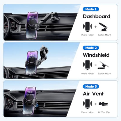 Eyemay 2023 Upgraded Phone Holder Car - [ Bumpy Roads Friendly ] Phone Mount for Car Dashboard Windshield Air Vent 3 in 1, Hand Free Mount for iPhone 15 14 13 12 Pro Max Samsung All Cell Phones
