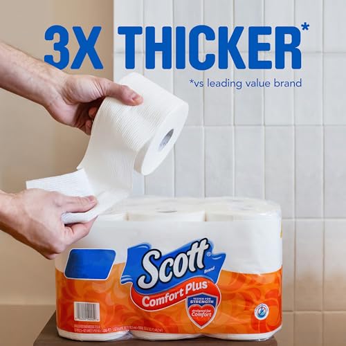 Scott ComfortPlus Toilet Paper, 12 Double Rolls, 231 Sheets per Roll, Septic-Safe, 1-Ply Toilet Tissue