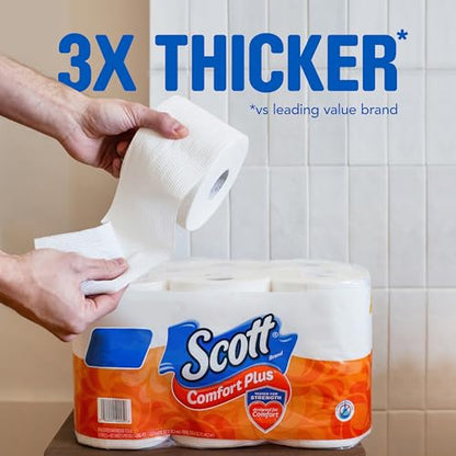 Scott ComfortPlus Toilet Paper, 12 Double Rolls, 231 Sheets per Roll, Septic-Safe, 1-Ply Toilet Tissue