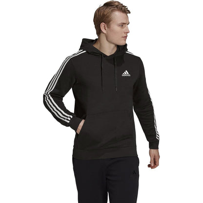 adidas Men's Essentials Fleece 3-stripes Hoodie, Black, Small