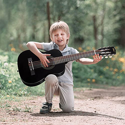 ADM Beginner Acoustic Classical Guitar 30 Inch Nylon Strings Wooden Guitar Bundle Kit for Kid Boy Girl Student Youth Guitarra Free Online Lessons with Gig Bag, Strap, Tuner, String, Pick, Black Color